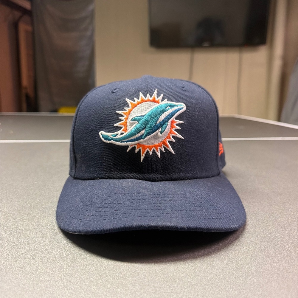 Miami Dolphins New Era 59FIFTY Fitted Hat Navy Blue NFL Shield Size 7 1/8
